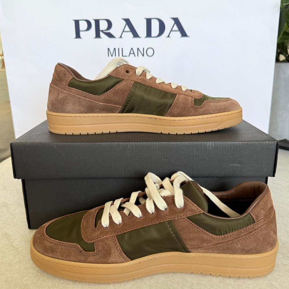 Prada Milano 2EE364 Men Brown/Green Suede Fabric Downtown Sneakers shoes UK 9 - Picture 3 of 16